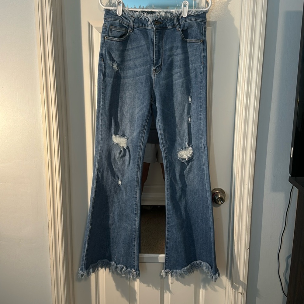 Risen size 13 wide leg jeans high waisted slight distressing